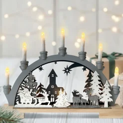 HTI-Living Leuchtbogen Weihnachtsschlitten Grau