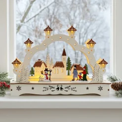 HTI-Living Lichterbogen in modernem Weiß Weihnachtsdorf mit Schneemann