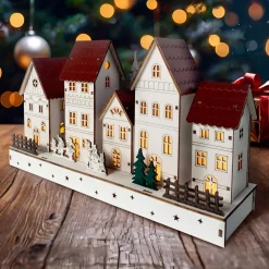 HTI-Living Weihnachtshäuser mit spielenden Kindern LED Winterdeko