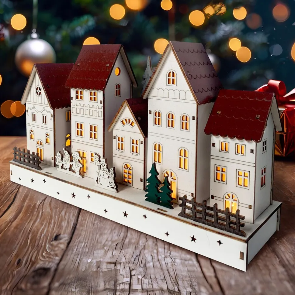 HTI-Living Weihnachtshäuser mit spielenden Kindern LED Winterdeko