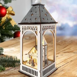 HTI-Living Weihnachtslaterne beleuchtet mit Kirche