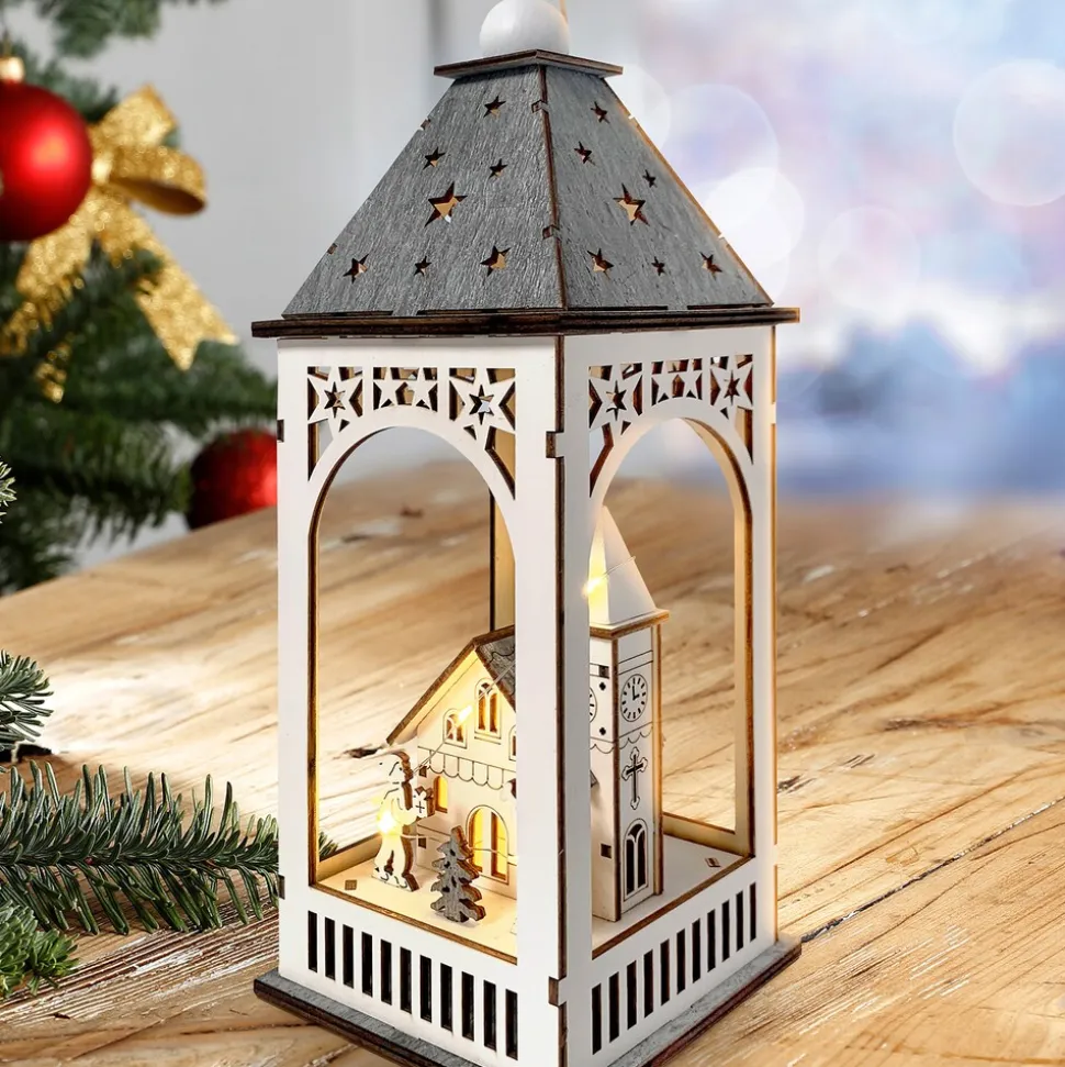 HTI-Living Weihnachtslaterne beleuchtet mit Kirche