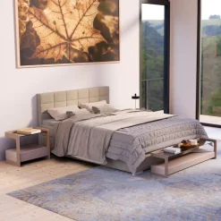Juskys Boxspringbett Seattle 180x200cm - weicher Malmo-Stoff, komfortable Einstiegshöhe - Beige