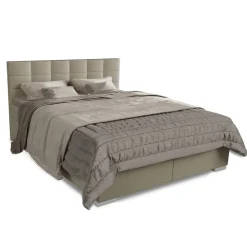 Juskys Boxspringbett Seattle 180x200cm - weicher Malmo-Stoff, komfortable Einstiegshöhe - Beige