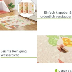 Juskys Kinder Spielmatte Jakob 180x200 cm Tiere - XXL Matte Schaumstoff - faltbar & soft - Beige