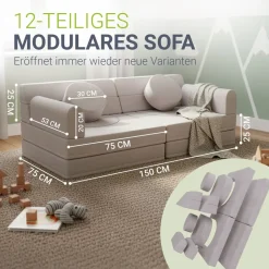 Juskys Kinder Spielsofa Kayo - Beige, baubare Stapelsteine für Kinder, pflegeleichte Kindercouch aus Cord