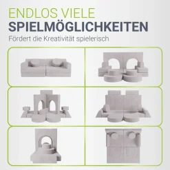 Juskys Kinder Spielsofa Kayo - Beige, baubare Stapelsteine für Kinder, pflegeleichte Kindercouch aus Cord