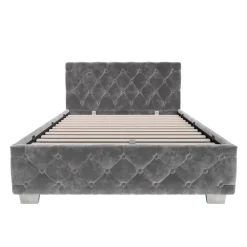 Juskys Polsterbett Nizza 120x200 cm – Matratze, Stauraum & LEDs - Samtbezug mit Steppung - Grau