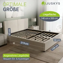 Juskys Polsterbett Salerno – 140 x 200 cm Cord Creme, modernes Design & pflegeleicht