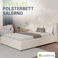 Juskys Polsterbett Salerno – 140 x 200 cm Cord Creme, modernes Design & pflegeleicht