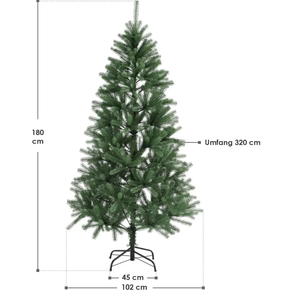 Juskys Weihnachtsbaum Talvi 180 cm hoch – künstlicher Tannenbaum aus PE-Kunststoff mit Metallständer