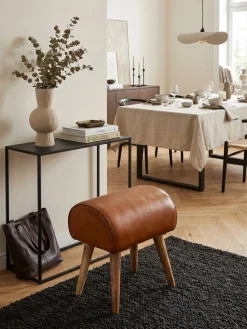 KADIMA DESIGN Echtleder Sitzhocker aus Massivholz, Braun, 45x53x40 cm, 120 kg Belastbarkeit.