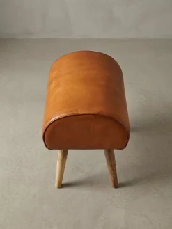 KADIMA DESIGN Echtleder Sitzhocker aus Massivholz, Braun, 45x53x40 cm, 120 kg Belastbarkeit.