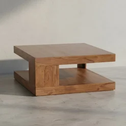 KADIMA DESIGN Sheesham Wohnzimmertisch Massiv, Quadratisch, 90x90 cm, Einzigartiges Unikat