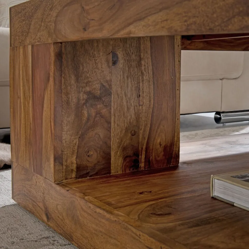 KADIMA DESIGN Sheesham Wohnzimmertisch Massiv, Quadratisch, 90x90 cm, Einzigartiges Unikat