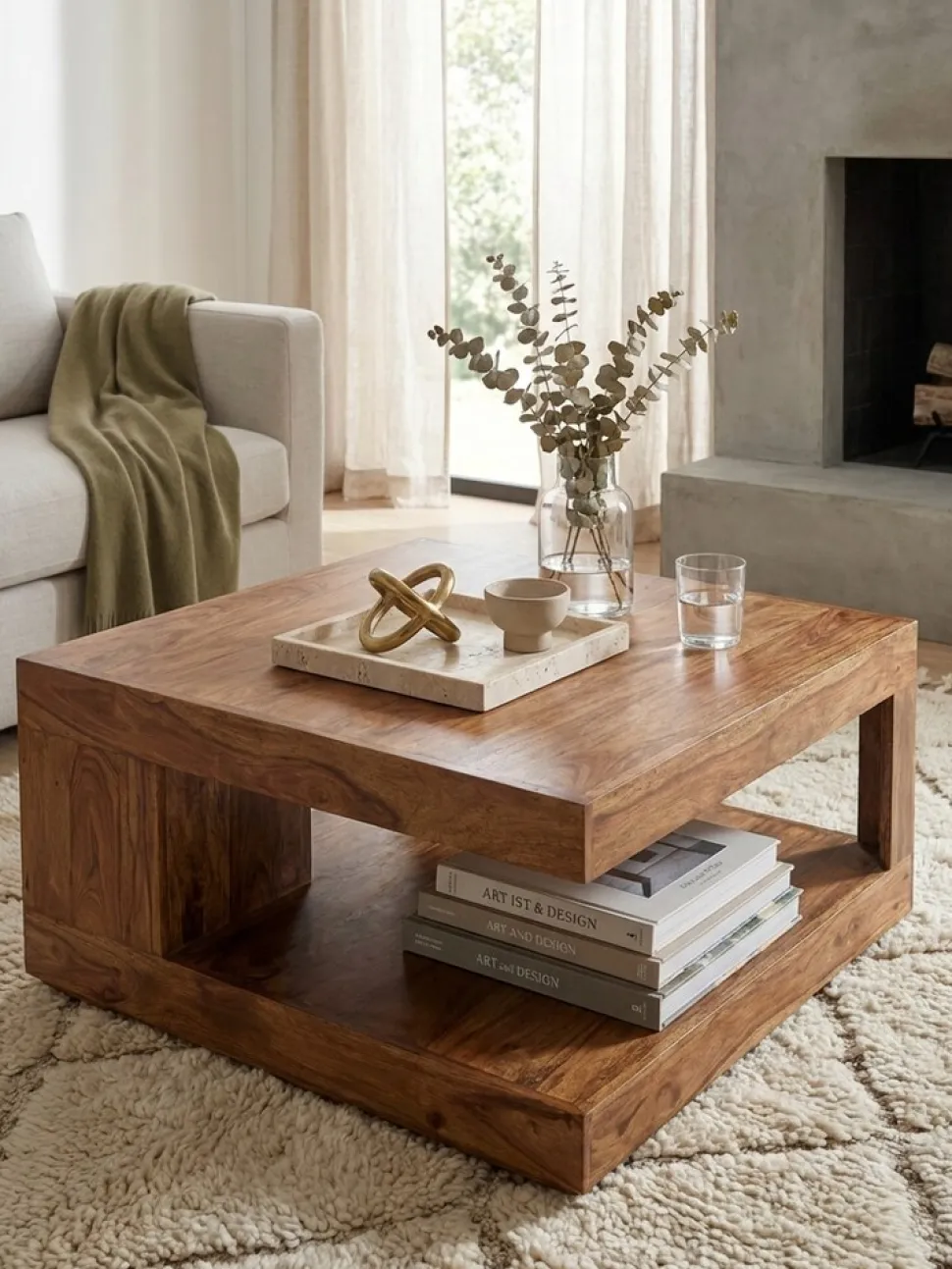 KADIMA DESIGN Sheesham Wohnzimmertisch Massiv, Quadratisch, 90x90 cm, Einzigartiges Unikat