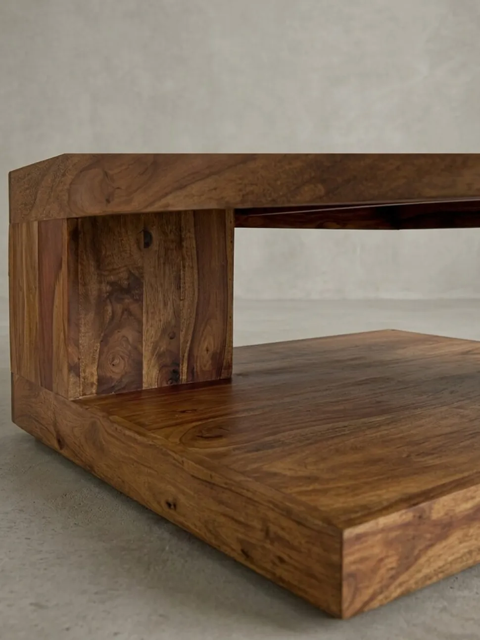 KADIMA DESIGN Sheesham Wohnzimmertisch Massiv, Quadratisch, 90x90 cm, Einzigartiges Unikat