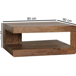 KADIMA DESIGN Sheesham Wohnzimmertisch Massiv, Quadratisch, 90x90 cm, Einzigartiges Unikat