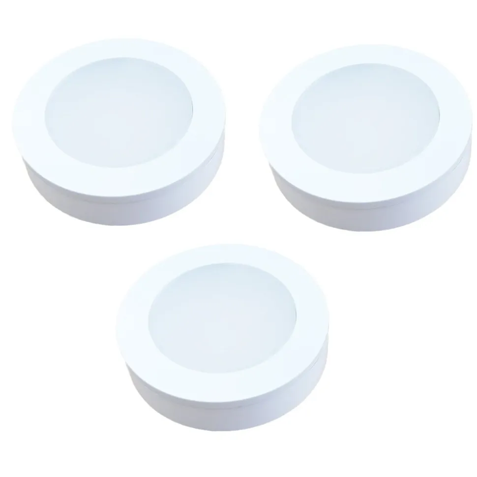 kalb | 3er Set LED Einbauspot Unterbauspot Aluminium Weiß 12VDC 3 Watt Warmweiß 6,3 cm Ø Einbaustrahler für Möbel inkl. Aufsatzring