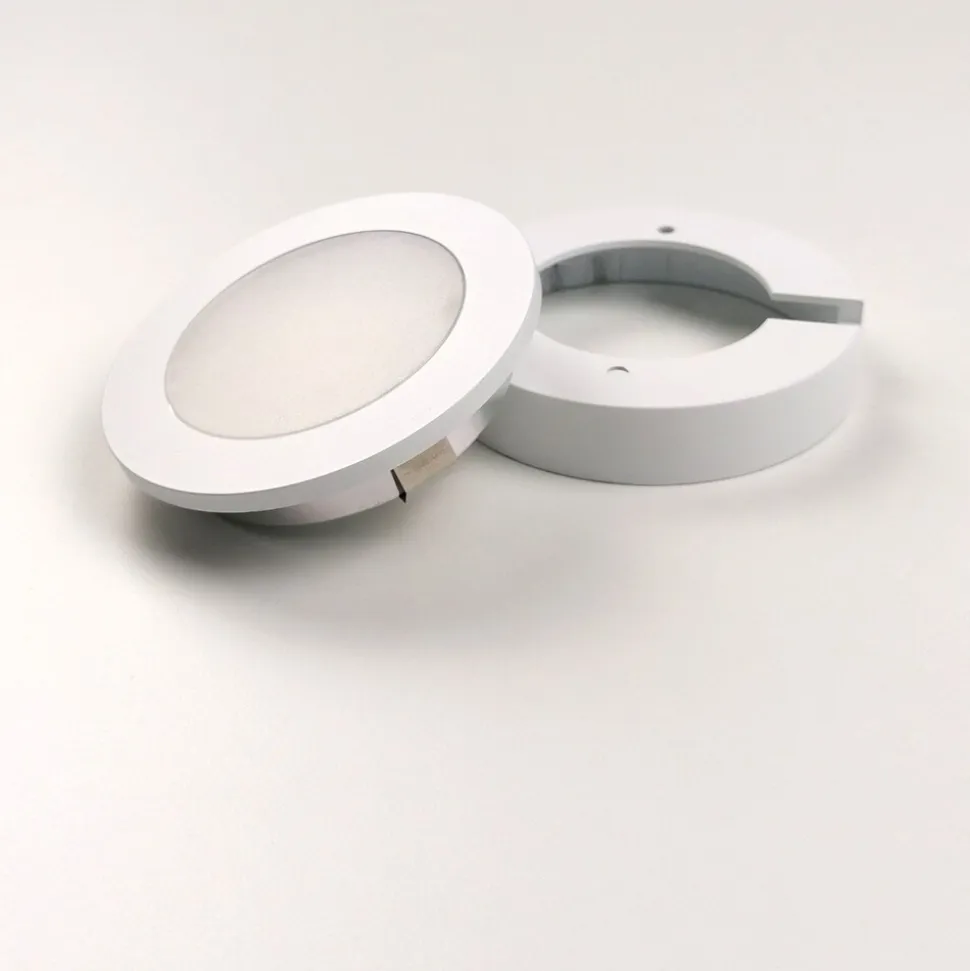 kalb | 3er Set LED Einbauspot Unterbauspot Aluminium Weiß 12VDC 3 Watt Warmweiß 6,3 cm Ø Einbaustrahler für Möbel inkl. Aufsatzring