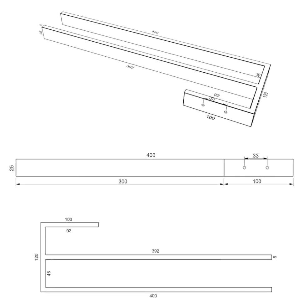 kalb | Handtuchhalter Jörn mit zwei Stangen für Waschtisch, schwarz, Aluminium, Länge: 400mm, Höhe: 25mm, Tiefe: 120mm