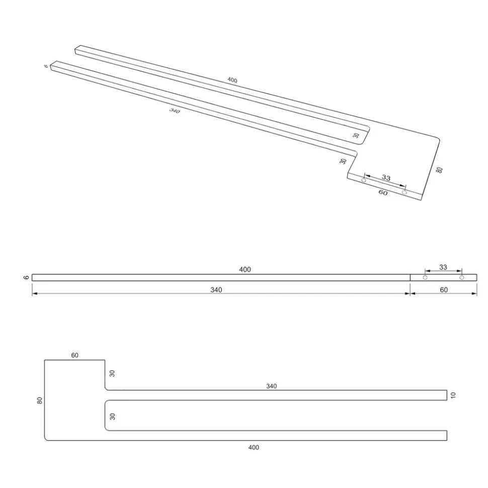 kalb | Handtuchhalter Slim mit zwei Stangen für Waschtisch, Chrom, Aluminium, Länge: 400mm, Höhe: 6mm, Tiefe: 80mm