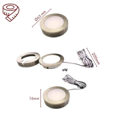 kalb | LED Einbauspot Unterbauspot Edelstahl gebürstet 12VDC 3 Watt Warmweiß 6,3 cm Ø Einbaustrahler für Möbel inkl. Aufsatzring