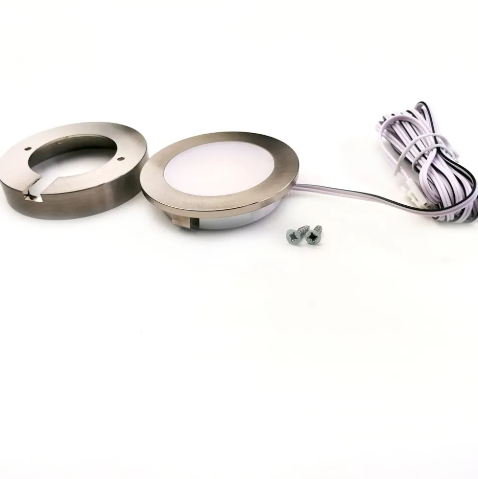 kalb | LED Einbauspot Unterbauspot Edelstahl gebürstet 12VDC 3 Watt Warmweiß 6,3 cm Ø Einbaustrahler für Möbel inkl. Aufsatzring