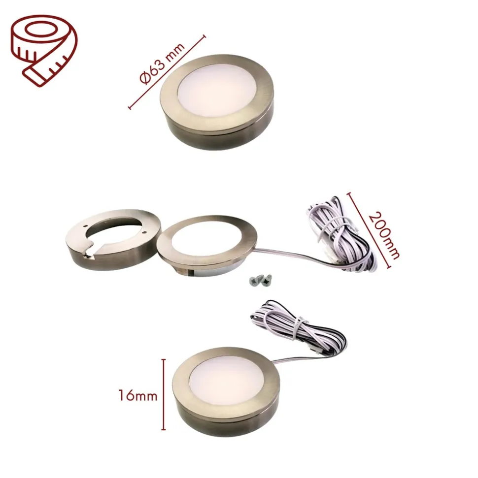 kalb | LED Einbauspot Unterbauspot Edelstahl gebürstet 12VDC 3 Watt Warmweiß 6,3 cm Ø Einbaustrahler für Möbel inkl. Aufsatzring