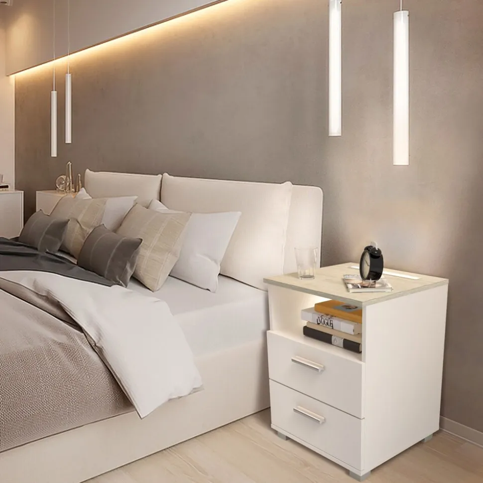 kalb | Mila - Nachtkonsole Nachttisch mit integriertem LED Licht, dimmbar Farbe: Eiche