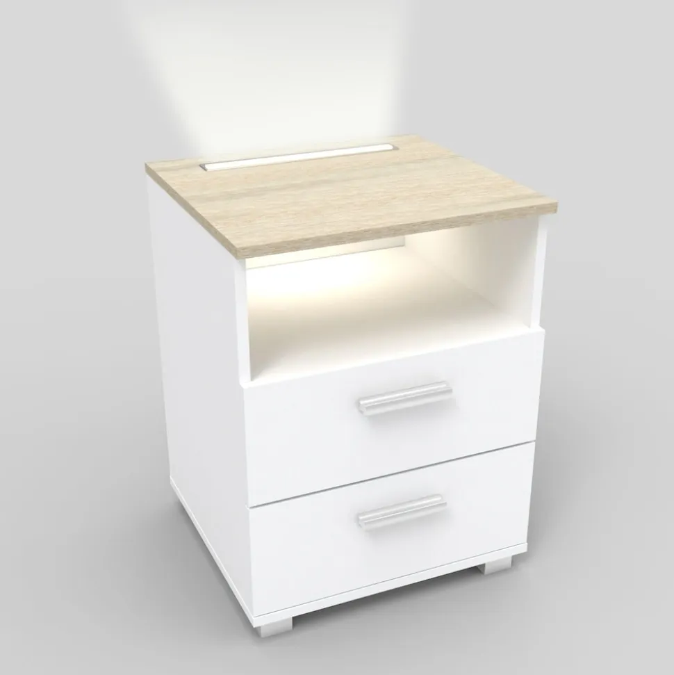 kalb | Mila - Nachtkonsole Nachttisch mit integriertem LED Licht, dimmbar Farbe: Eiche