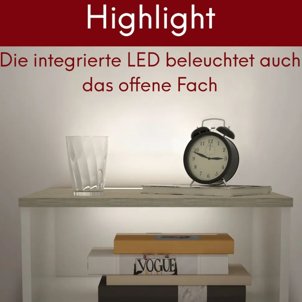 kalb | Mila - Nachtkonsole Nachttisch mit integriertem LED Licht, dimmbar Farbe: Eiche