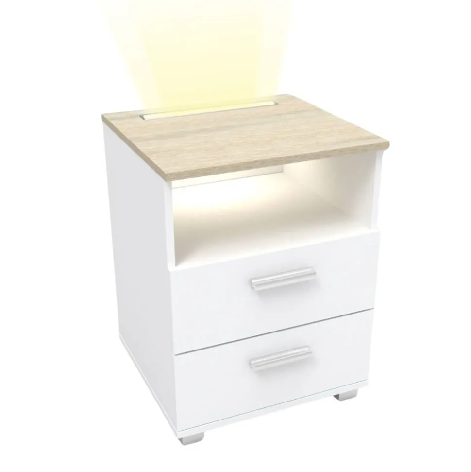kalb | Mila - Nachtkonsole Nachttisch mit integriertem LED Licht, dimmbar Farbe: Eiche