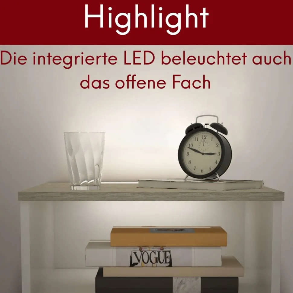 kalb | Mila - Nachtkonsole Nachttisch mit integriertem LED Licht, dimmbar Farbe: Eiche