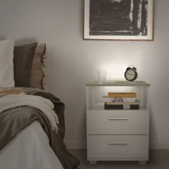 kalb | Mila - Nachtkonsole Nachttisch mit integriertem LED Licht, dimmbar Farbe: Eiche
