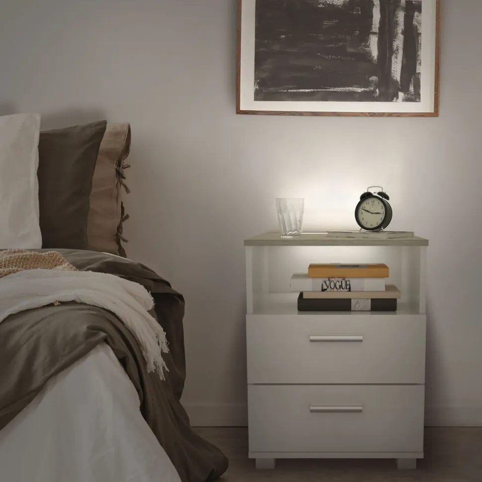 kalb | Mila - Nachtkonsole Nachttisch mit integriertem LED Licht, dimmbar Farbe: Eiche