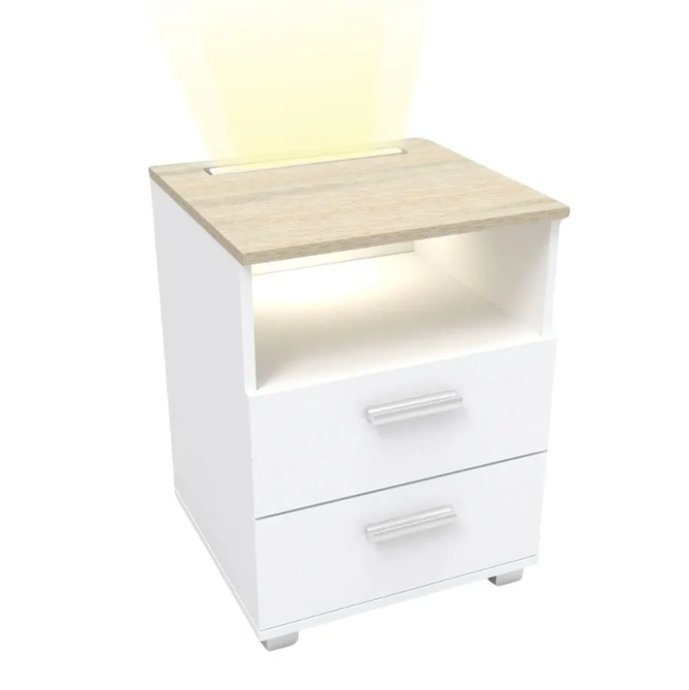 kalb | Mila - Nachtkonsole Nachttisch mit integriertem LED Licht, dimmbar Farbe: Eiche
