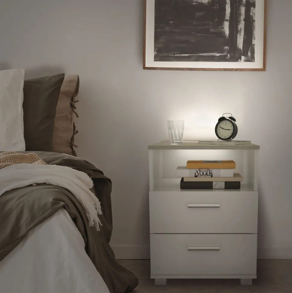 kalb | Mila - Nachtkonsole Nachttisch mit integriertem LED Licht, dimmbar Farbe: Eiche