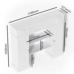 Kaminumrandung im Landhaus Stil mit Tür Umbau Rahmen Konsole 119,5x103 cm Weiß
