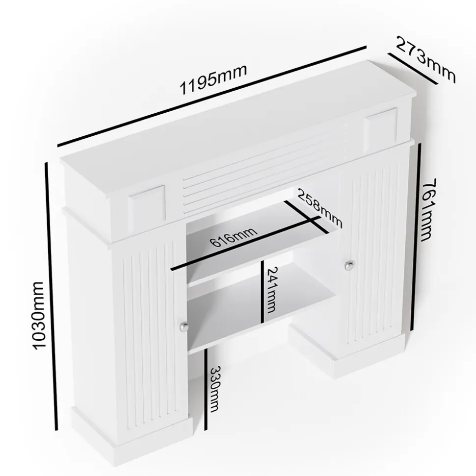 Kaminumrandung im Landhaus Stil mit Tür Umbau Rahmen Konsole 119,5x103 cm Weiß