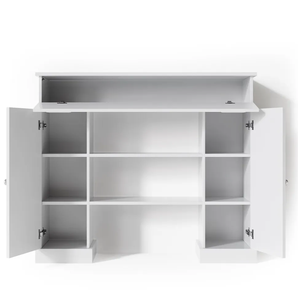 Kaminumrandung im Landhaus Stil mit Tür Umbau Rahmen Konsole 119,5x103 cm Weiß