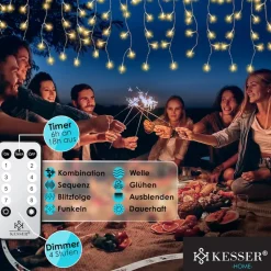KESSER® LED Lichterkette inkl. Fernbedienung mit 8 Modi & Timer, Lichtervorhang mit mini LED´s