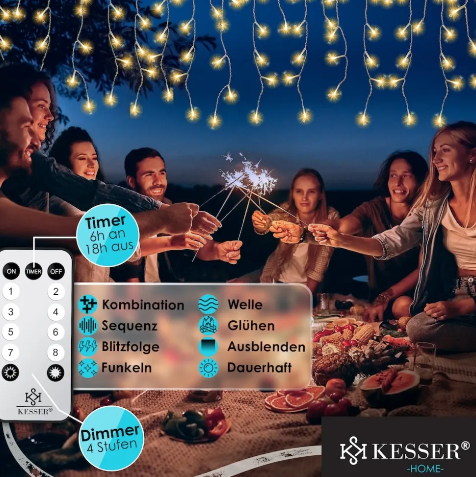 KESSER® LED Lichterkette inkl. Fernbedienung mit 8 Modi & Timer, Lichtervorhang mit mini LED´s