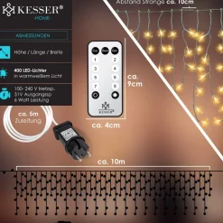 KESSER® LED Lichterkette inkl. Fernbedienung mit 8 Modi & Timer, Lichtervorhang mit mini LED´s