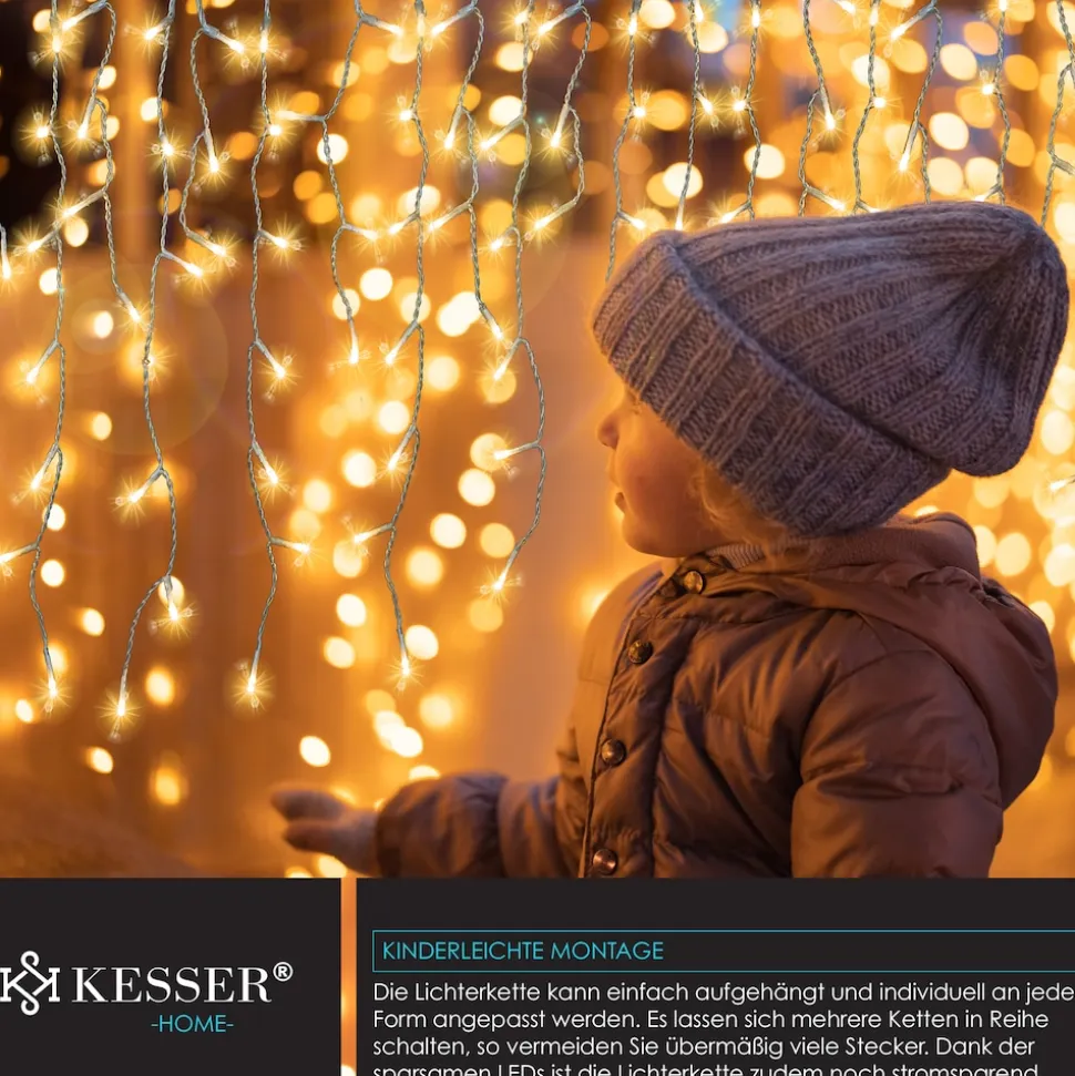 KESSER® LED Lichterkette inkl. Fernbedienung mit 8 Modi & Timer, Lichtervorhang mit mini LED´s