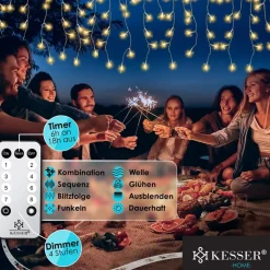 KESSER® LED Lichterkette inkl. Fernbedienung mit 8 Modi & Timer, Lichtervorhang mit mini LED´s