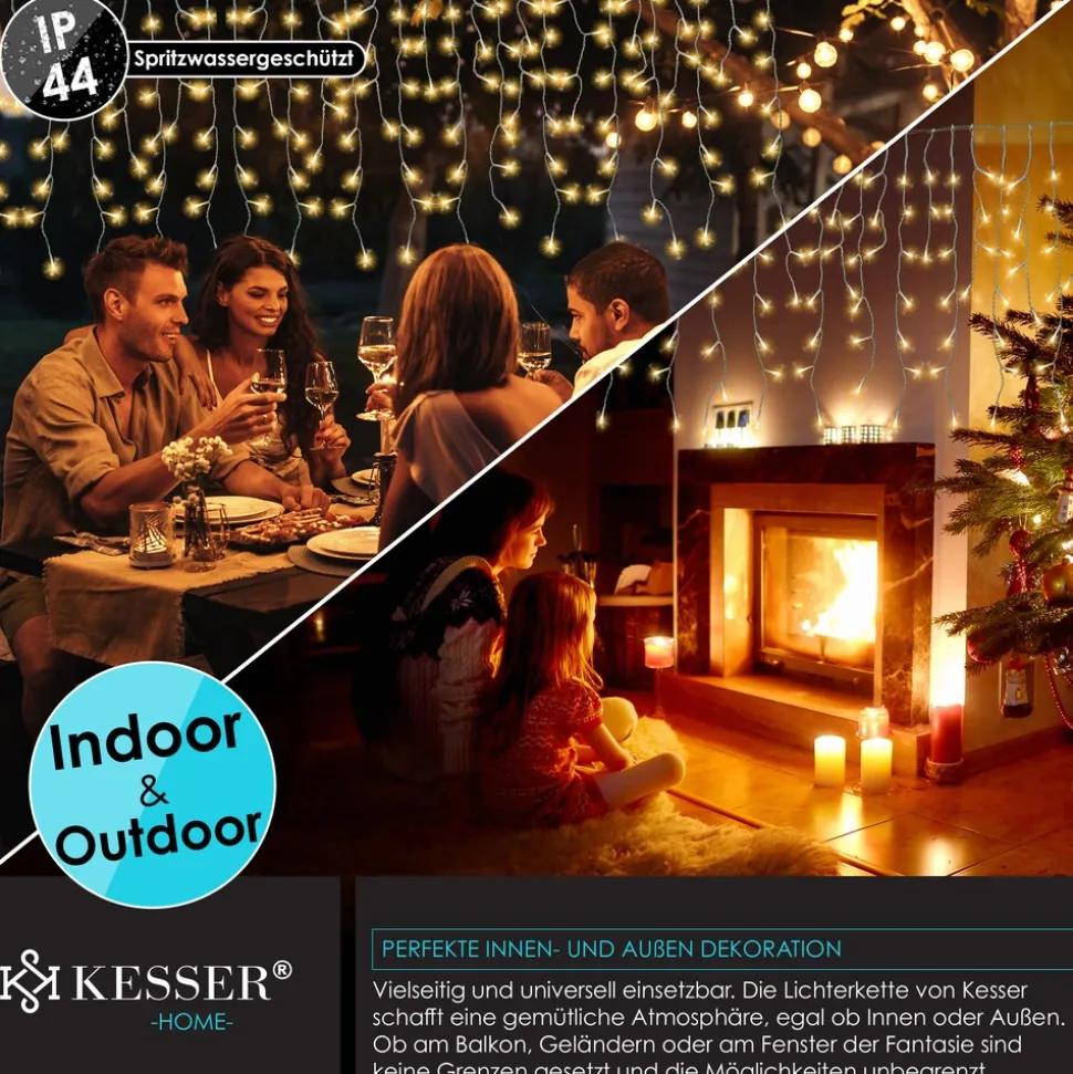 KESSER® LED Lichterkette inkl. Fernbedienung mit 8 Modi & Timer, Lichtervorhang mit mini LED´s