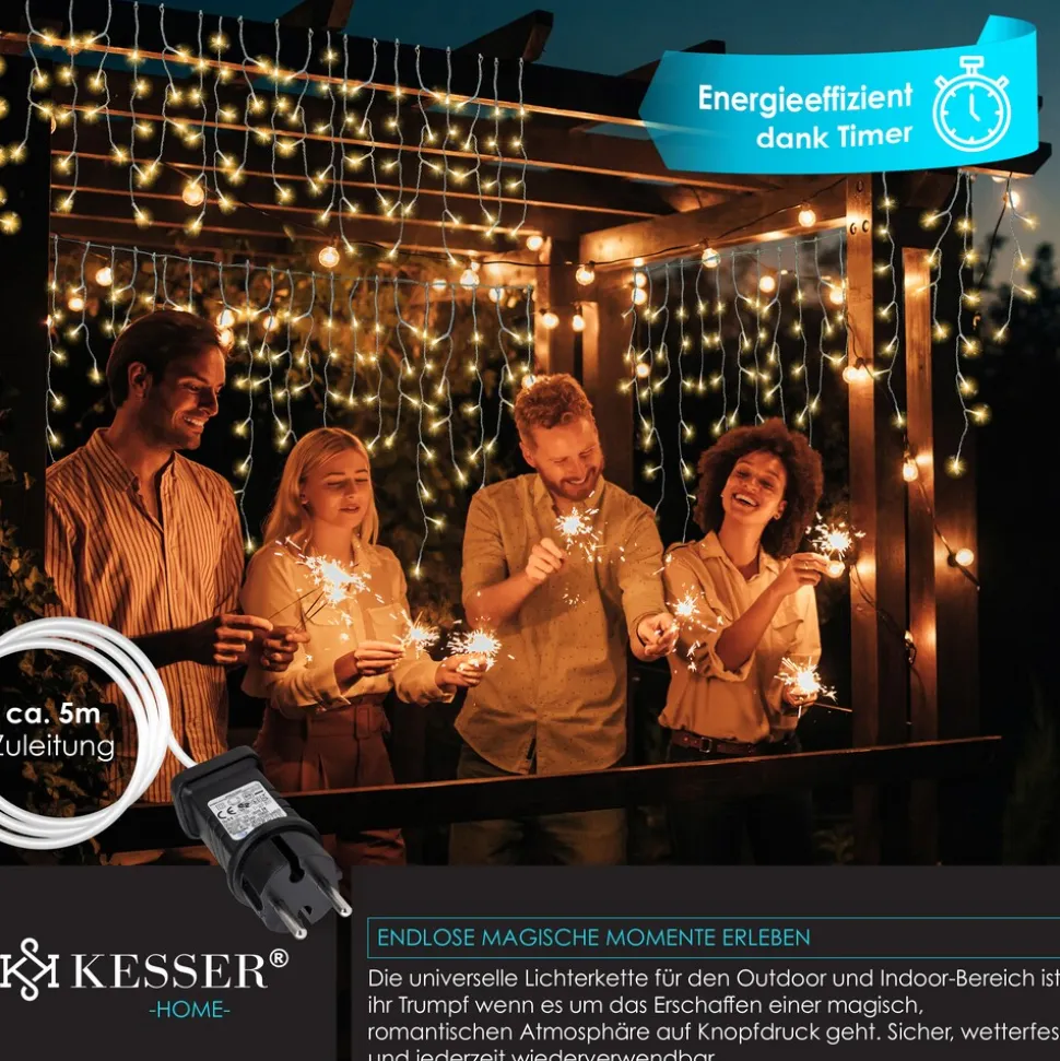 KESSER® LED Lichterkette inkl. Fernbedienung mit 8 Modi & Timer, Lichtervorhang mit mini LED´s