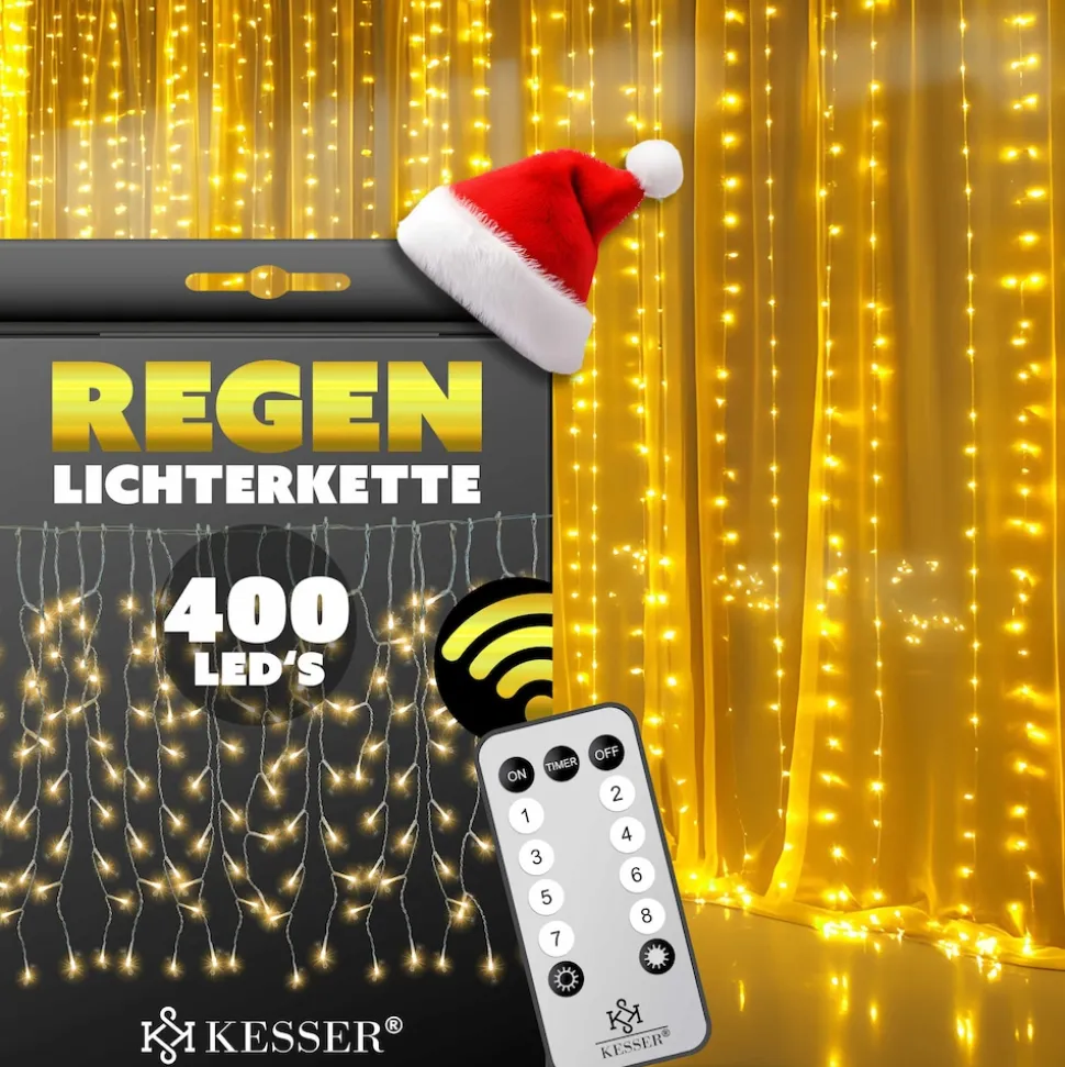 KESSER® LED Lichterkette inkl. Fernbedienung mit 8 Modi & Timer, Lichtervorhang mit mini LED´s
