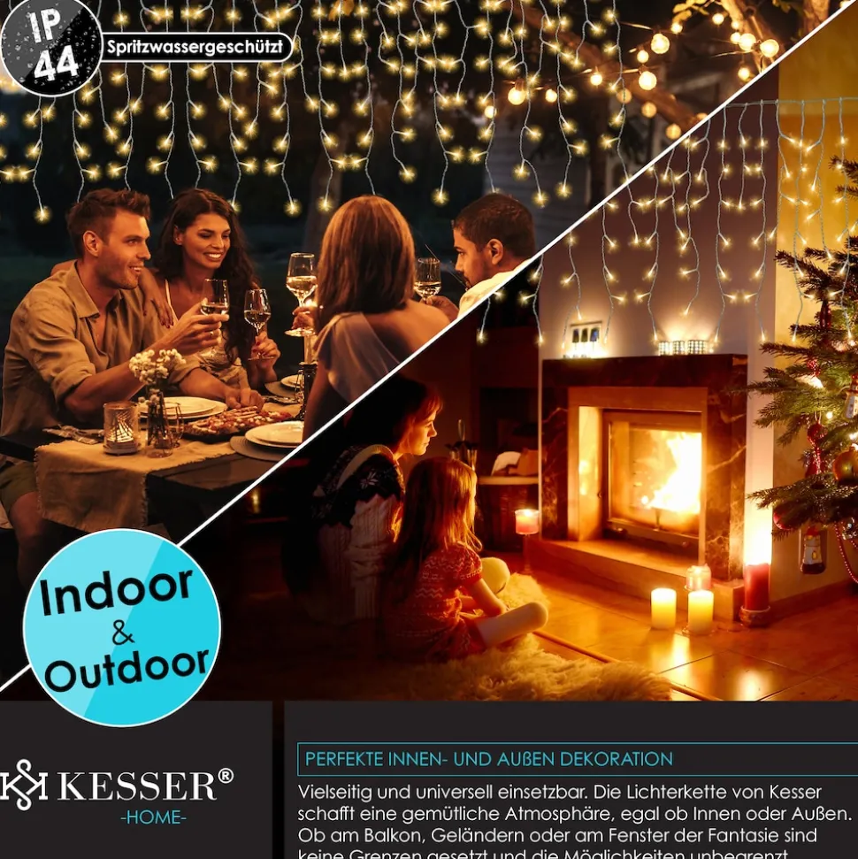KESSER® LED Lichterkette inkl. Fernbedienung mit 8 Modi & Timer, Lichtervorhang mit mini LED´s